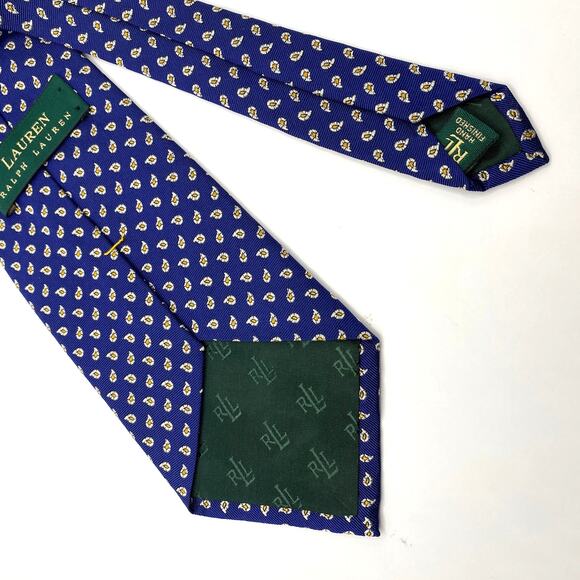 Vintage Lauren Ralph Lauren Men Silk Tie Necktie Navy Gold Paisley Made in USA - Picture 3 of 6